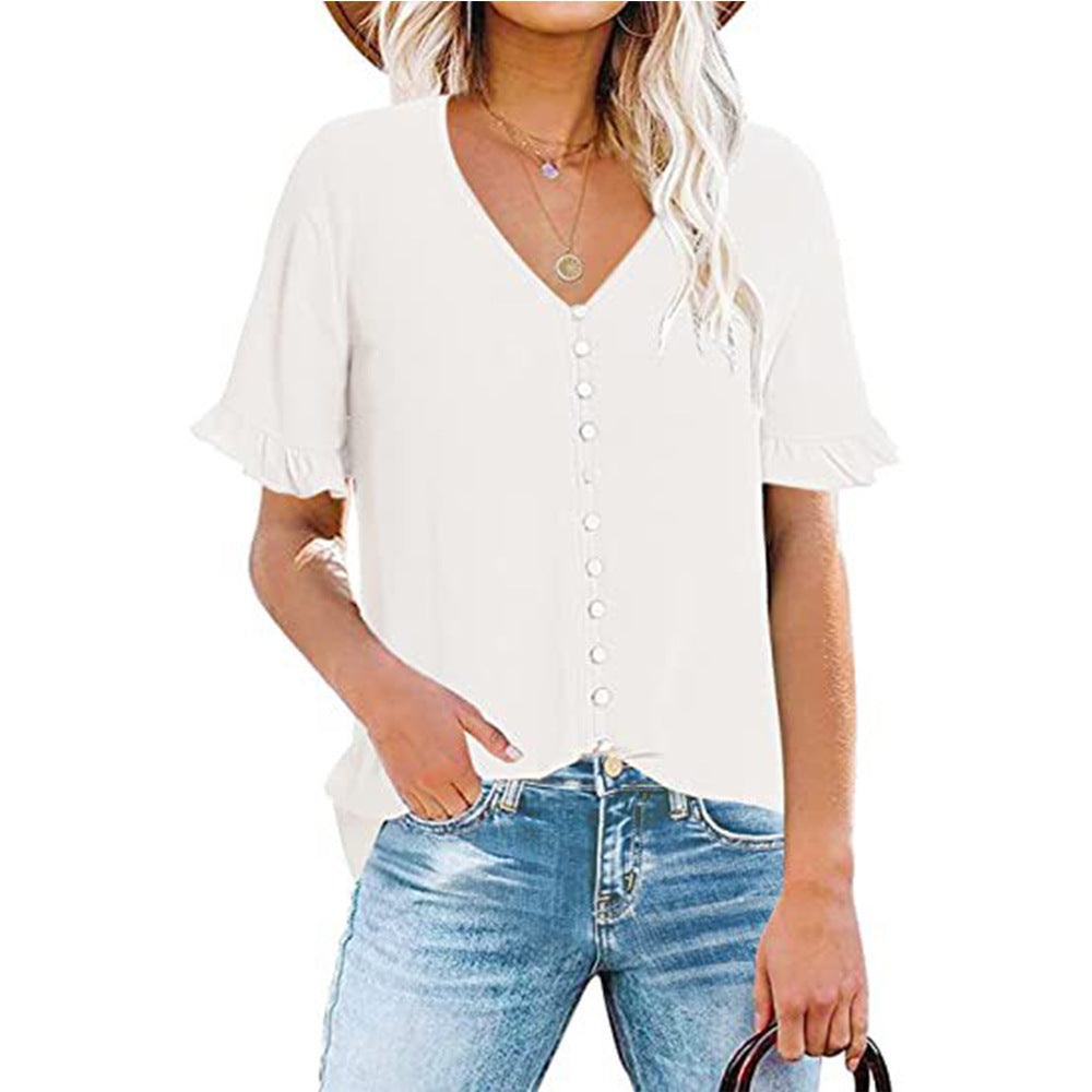 Damenbluse mit Rüschendetails und Knopfleiste, Größe