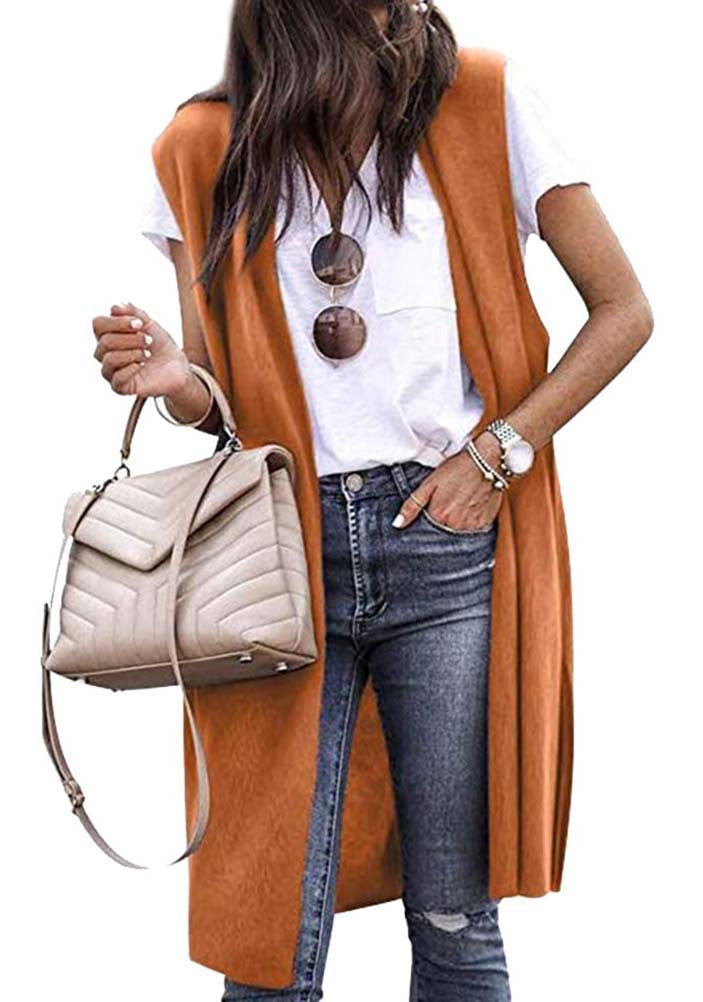Women's open cardigan with a relaxed fit and long side panels, size