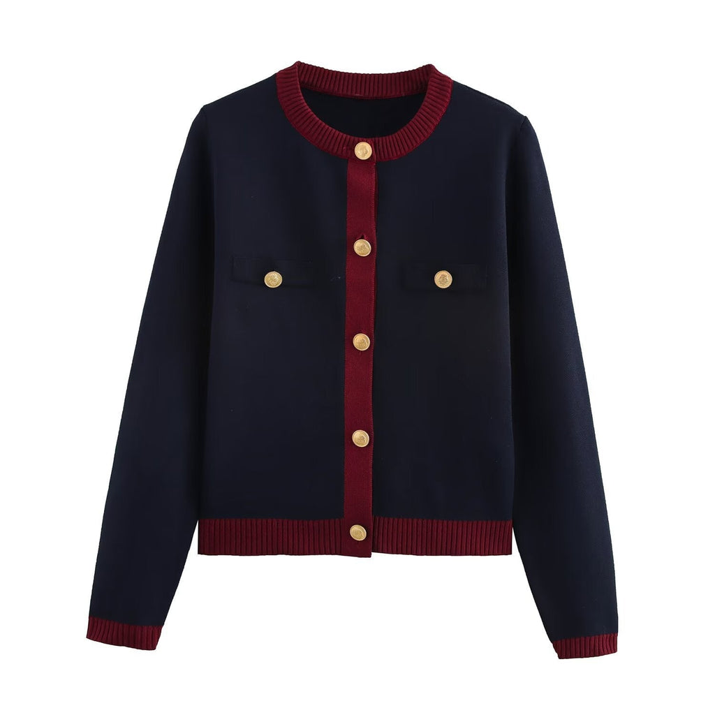 Valenzora | Spring Golden Button Contrast Knit Cardigan Top