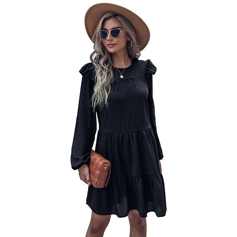 Damen-Midikleid mit Rüschen und voluminösem Rock, Größe [size missing]