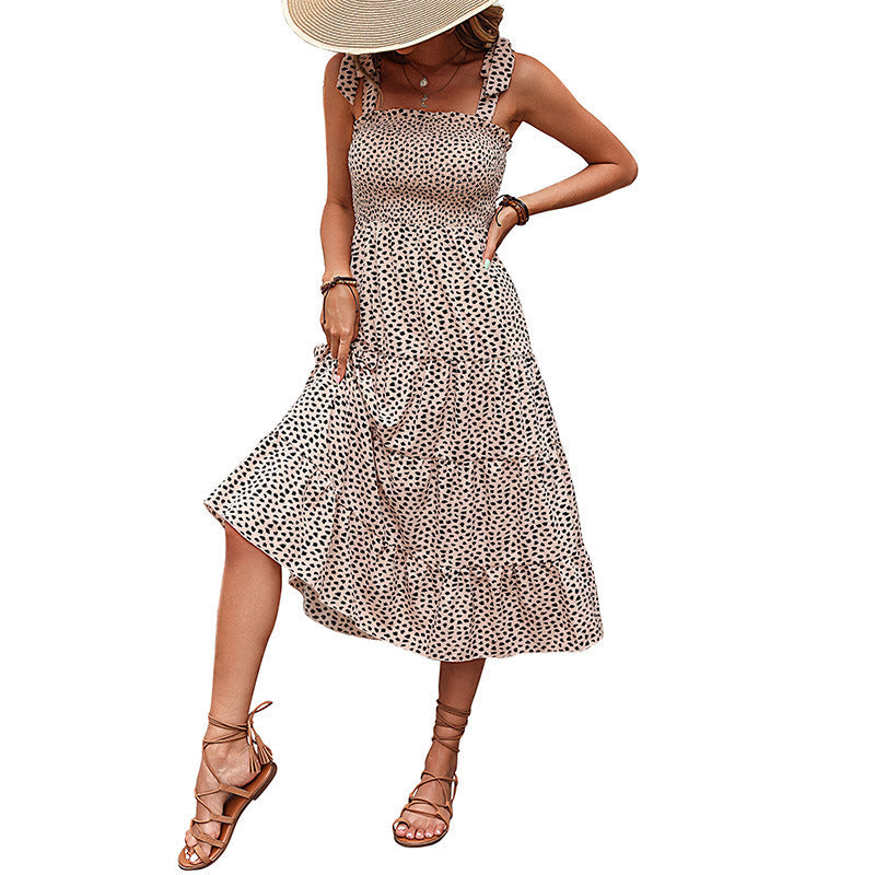 Damen-Midikleid mit Rüschen und Polka-Dot-Muster, Größe