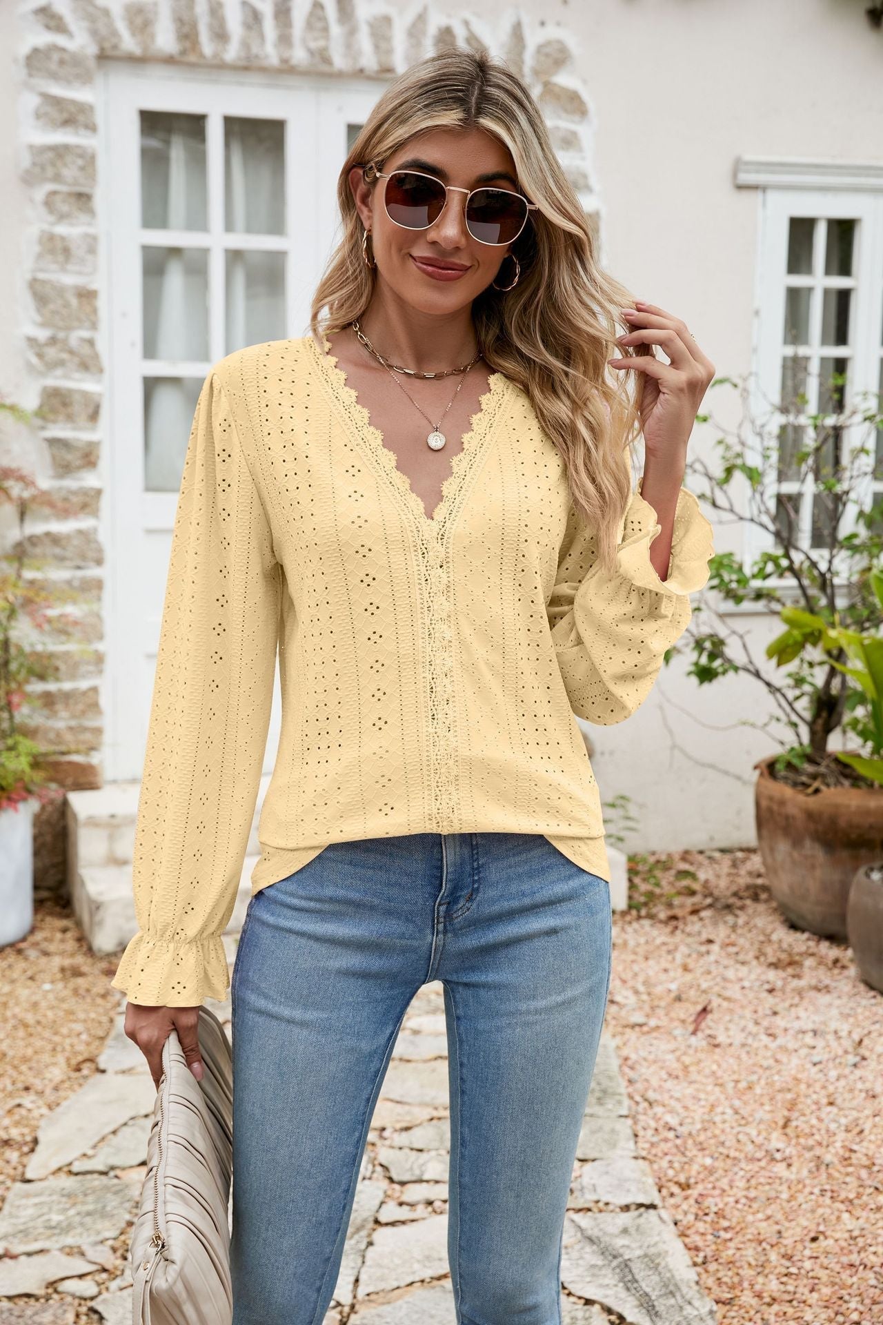 Women's blouse with elegant openwork pattern and casual cut, size [size missing]