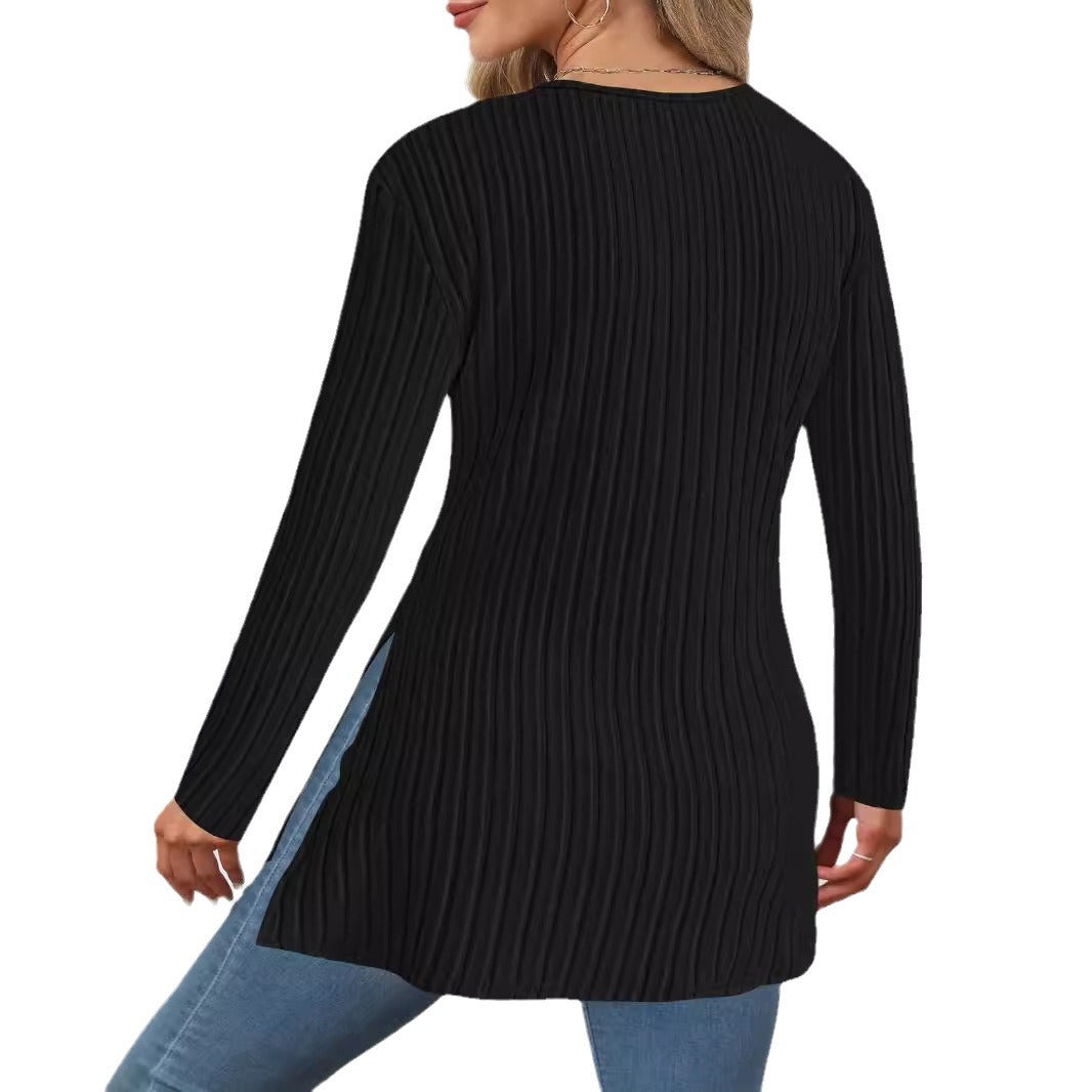 Elegantes Damen-Wickelshirt mit langen Ärmeln und gerippter Struktur, Größe