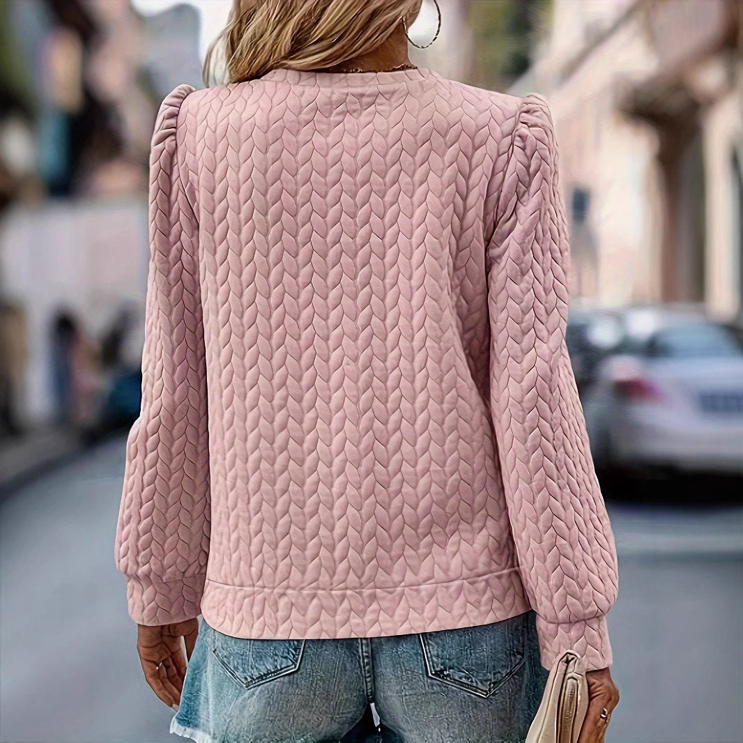 Valenzora | Crew Neck Puff Long Sleeve Knit Sweater Sweatshirt