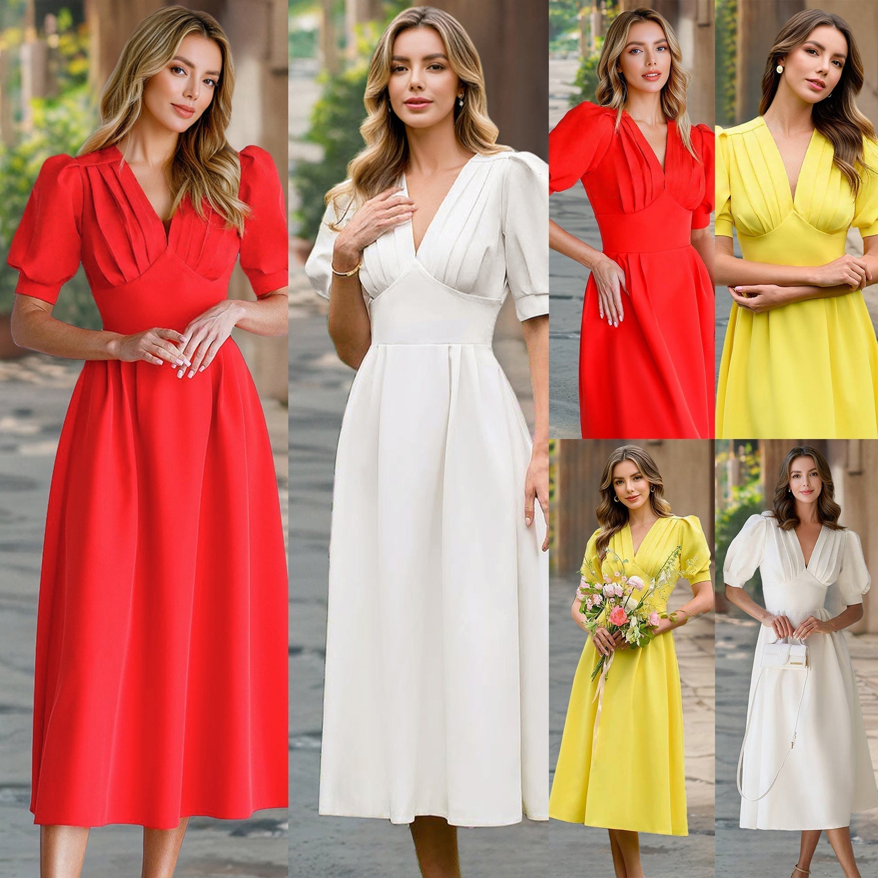 Damen-Midikleid mit Puffärmeln Größe