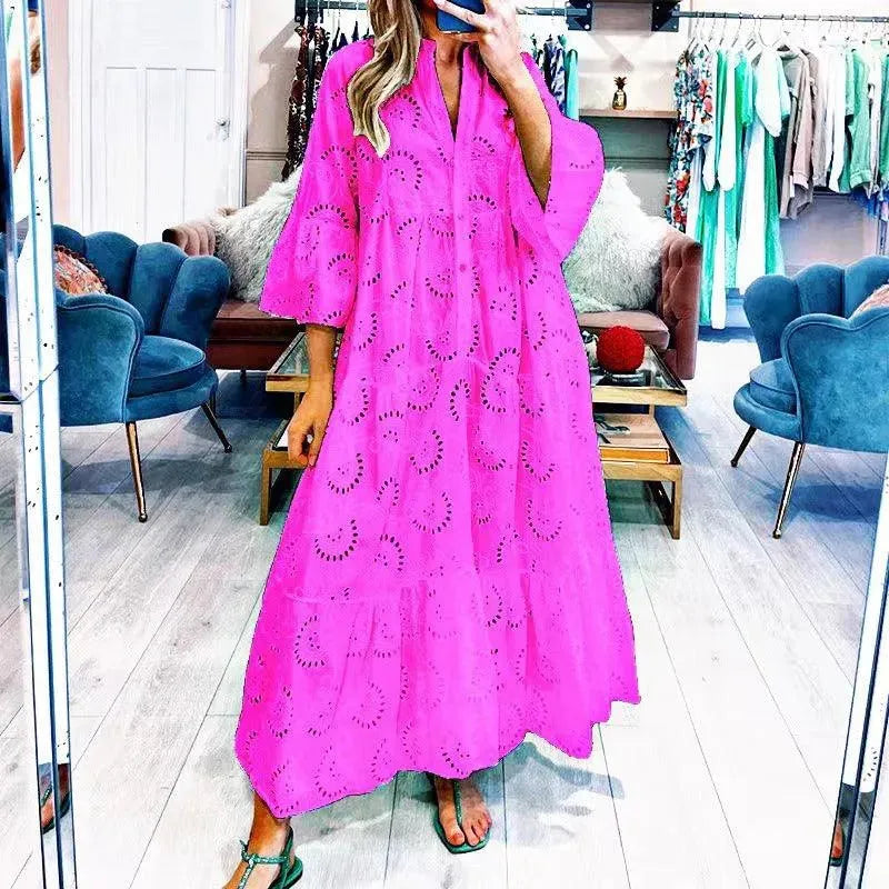 Valenzora | Damen V-Ausschnitt Maxi-Kleid im französischen Stil