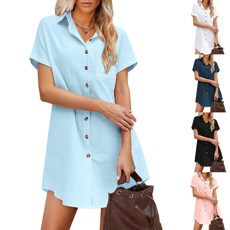 Women's Shirt Dress made of durable linen blend with button detail and chest pocket Drune