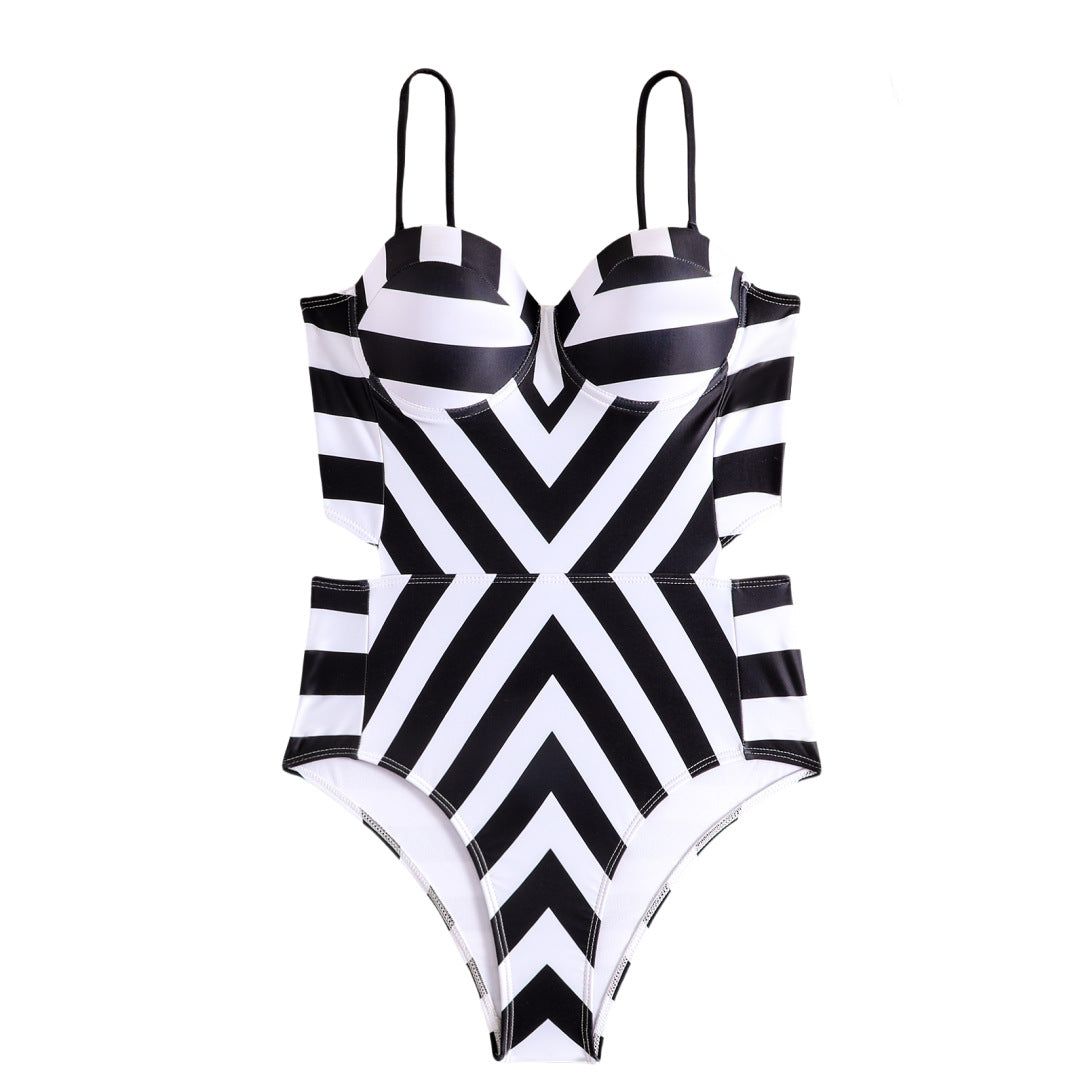 Women's evening dress with a sophisticated wrap design and striped top, size