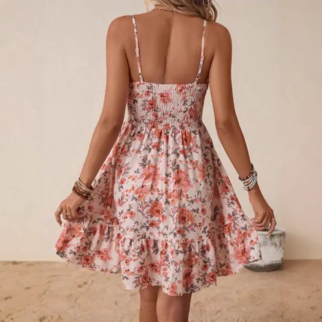 Women's floral dress with elasticated top and gathered skirt, size
