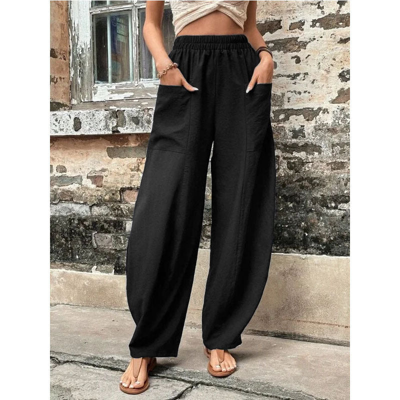 Valenzora | Comfortable solid-color casual pants with pockets