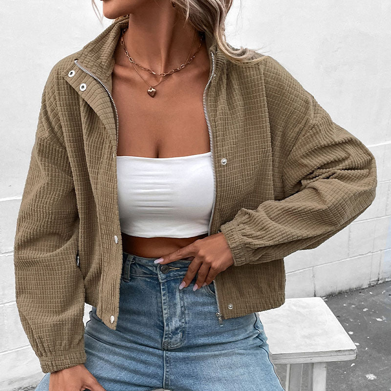 Lässige Kapuzenjacke für Damen aus strukturiertem Material mit Reißverschluss, Größe S