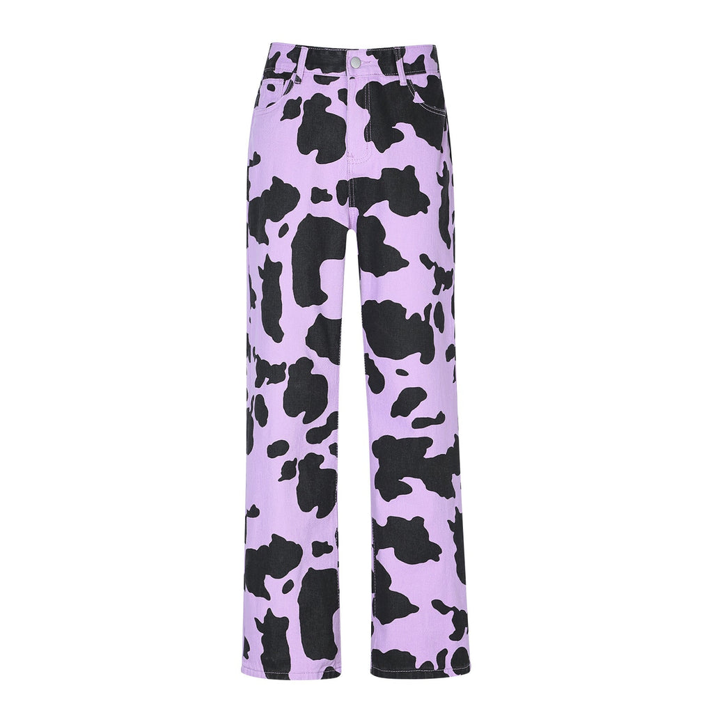 Valenzora | Damen Hose mit geradem Schnitt und Kuhfell-Print