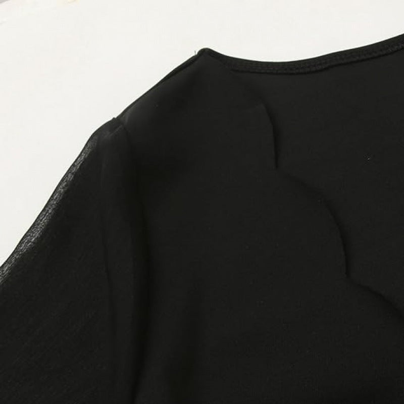 Damenabendkleid mit transparenten Ärmeln und elegantem V-Ausschnitt, Größe