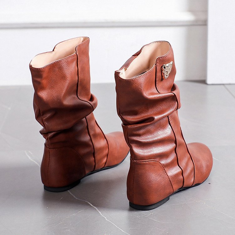 Modische Damenstiefel mit lässigem Plissee-Design und elegantem Absatz, Größe S