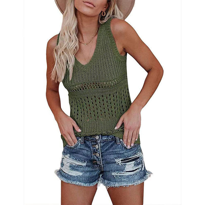 Luftig gestricktes Damen-Top mit V-Ausschnitt und zarten Lochmustern, Größe