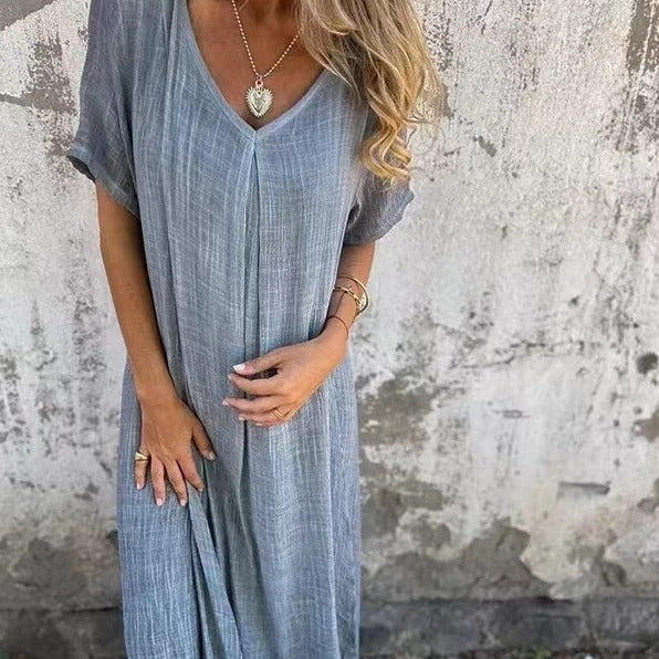 Valenzora | Cotton Linen V-Neck Dress