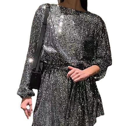 Valenzora | Holiday party wear sequined waist belt dress