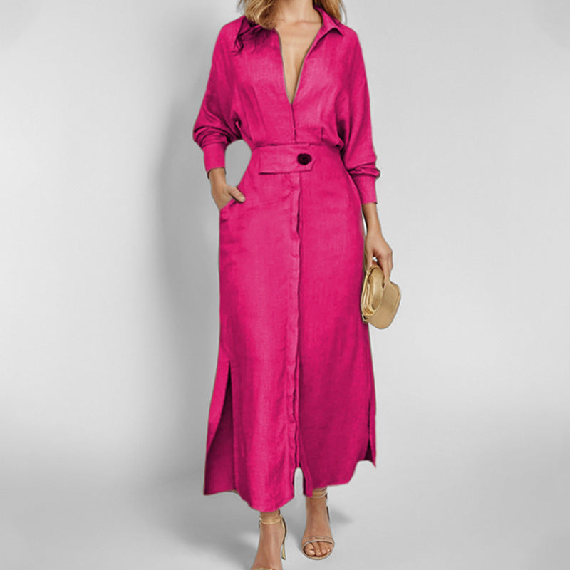 Women's shirt dress with deep V-neck and elegant button detail Drune