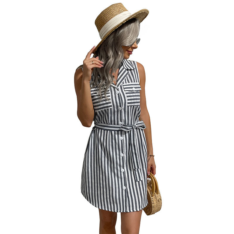 Ladies' Shirt Dress with Tailored Cut and Decorative Tie Belt Drune