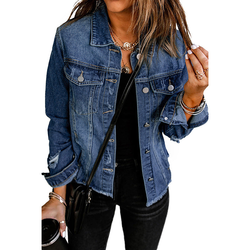 Damen-Jeansjacke mit entspannter Passform und funktionellen Taschen, Größe