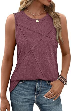 Women's sleeveless T-shirt with modern geometric design, size