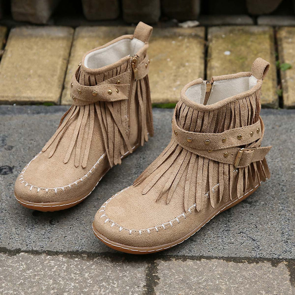 Valenzora | Boho ankle boots with fringes and buckles for women