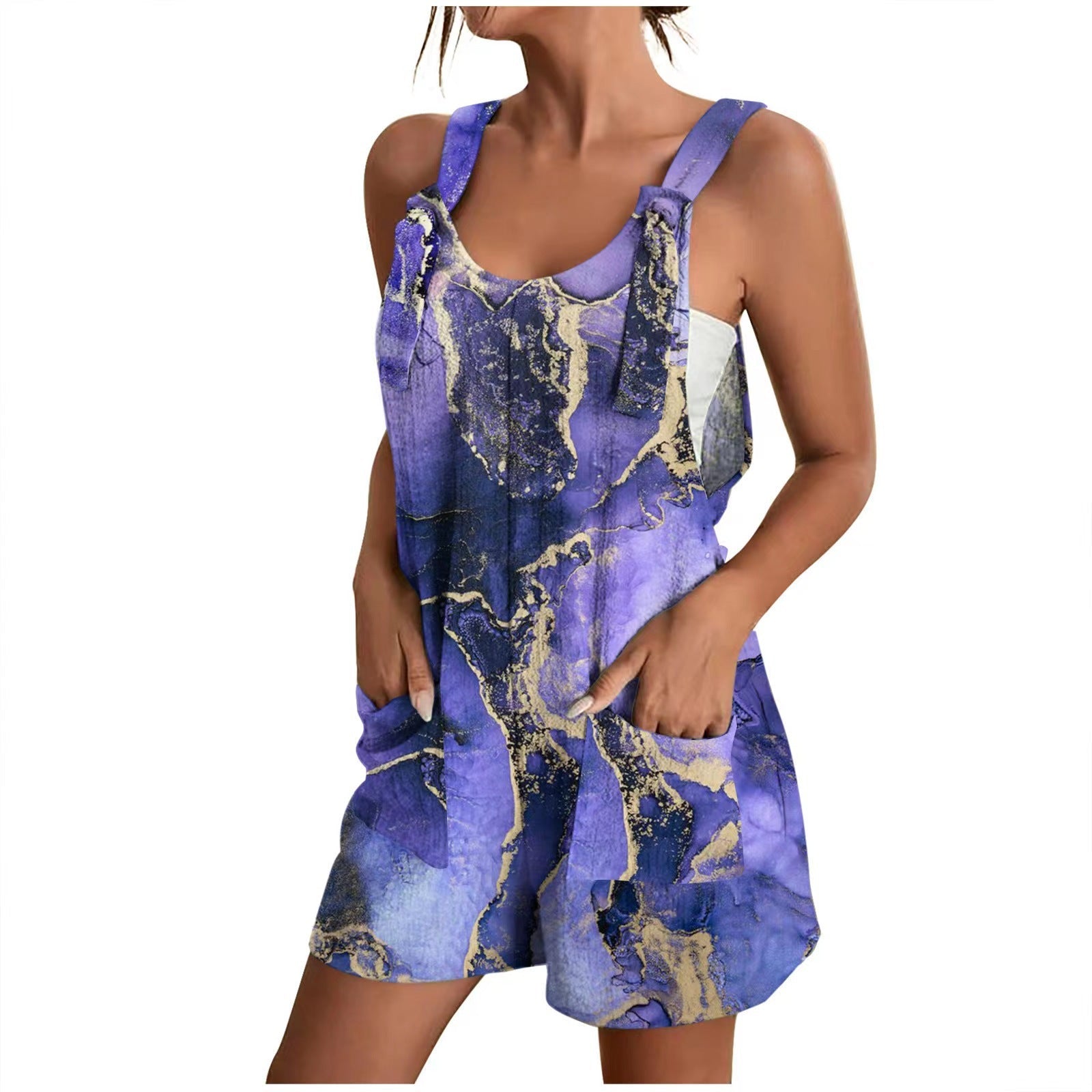 Luftiger Damen-Overall mit Blumenmuster und praktischen Taschen, Größe S