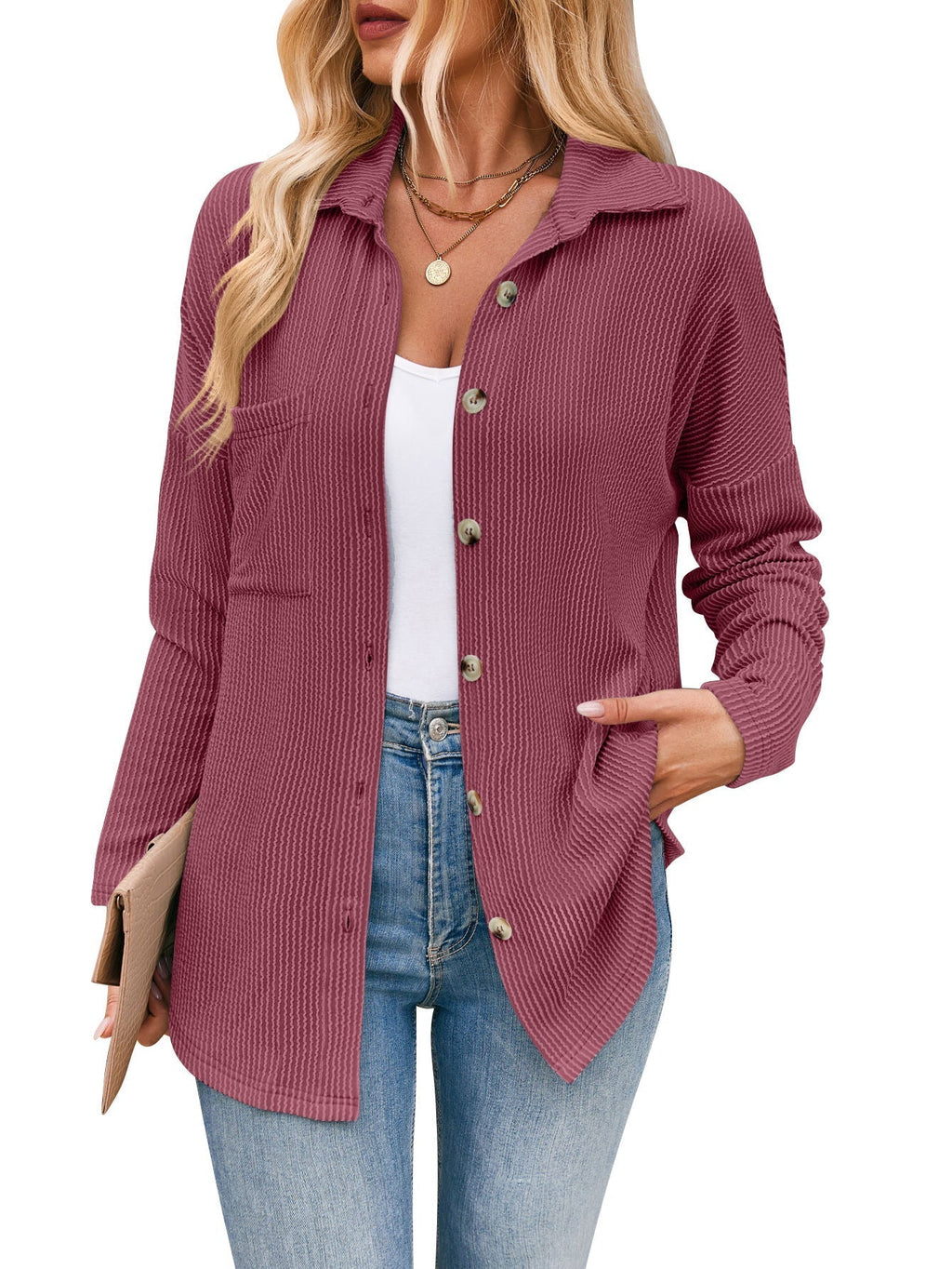 Women's casual cardigan with button placket, size