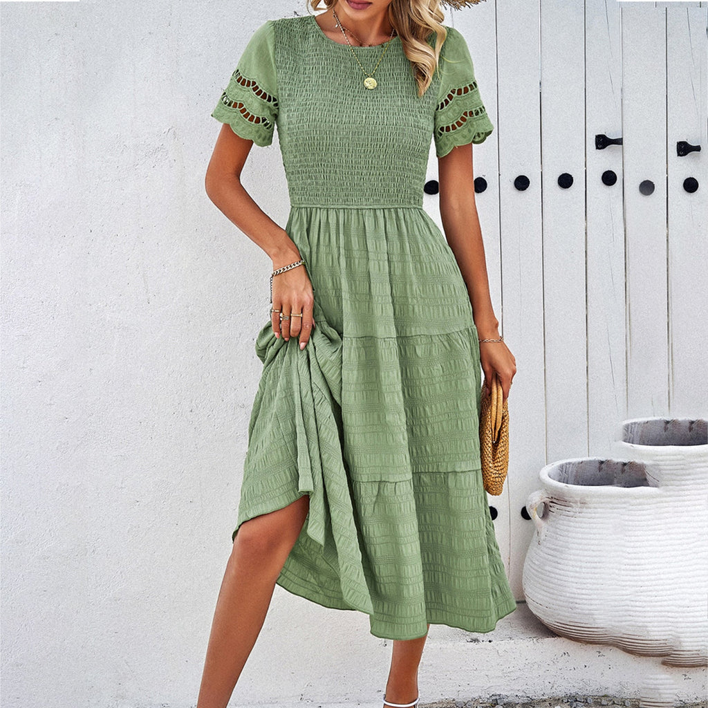 Damen Midikleid mit Puffärmeln und elastischem Oberteil, Größe