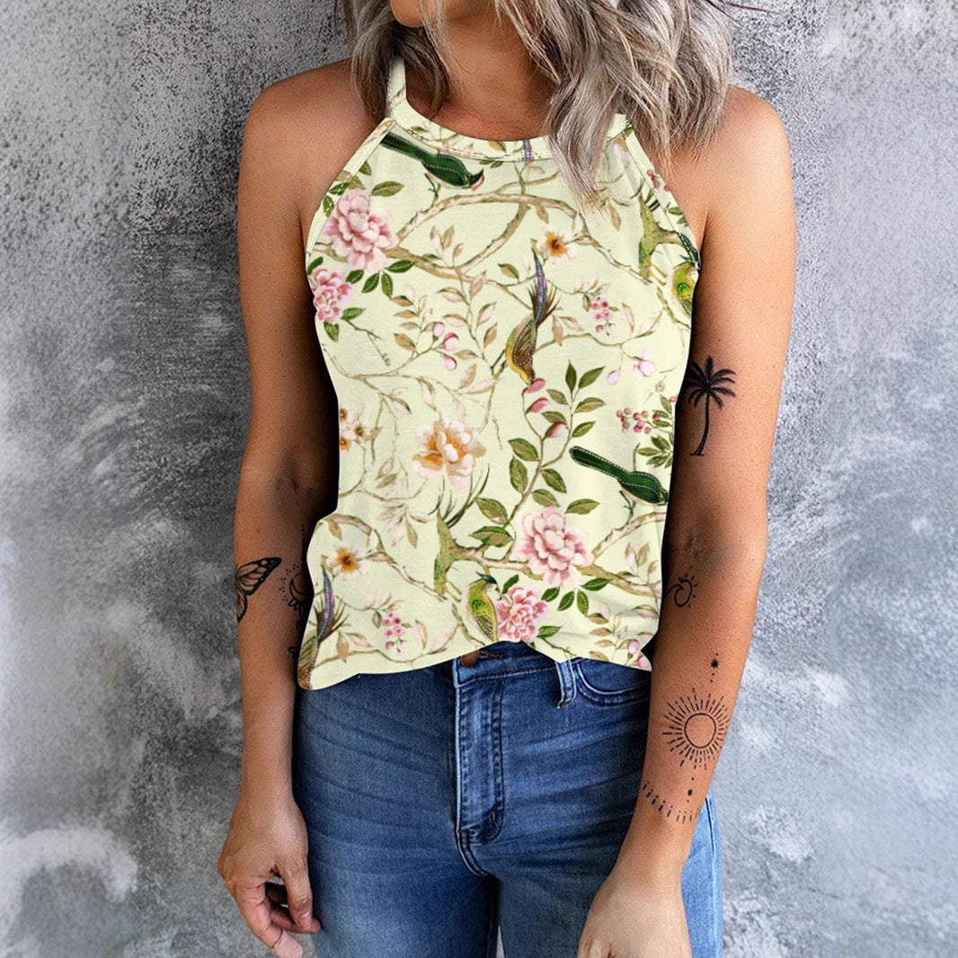 Valenzora | Vintage Floral Plant Pattern Slim Fit Tank Top