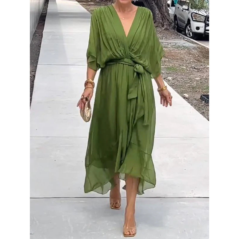 Valenzora | Lace-up Batwing Sleeve Irregular Dress