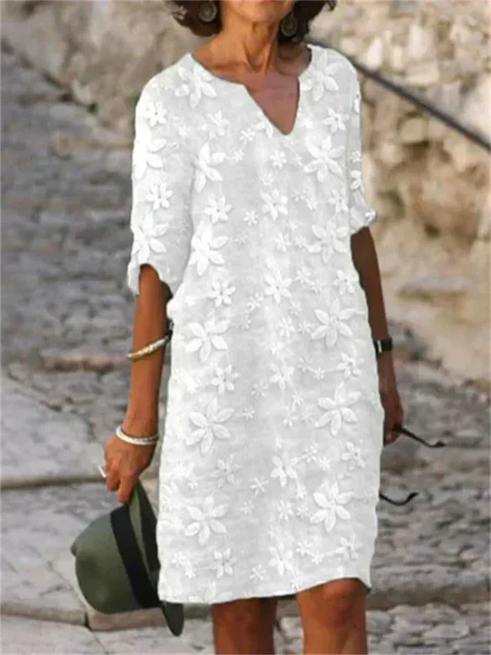 Valenzora | Sommerkleid aus Baumwolle und Leinen mit Blumenmuster