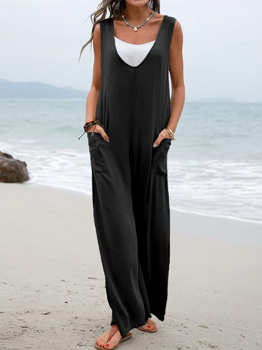 Women's casual jumpsuit with wide leg and comfortable pockets, size S