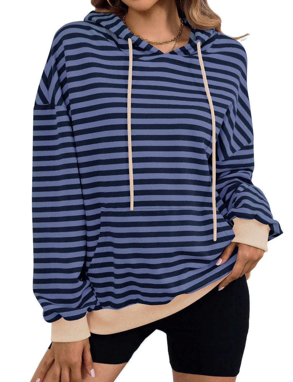 Gestreifter Kapuzenpullover für Damen mit stylischer Kängurutasche, Größe S
