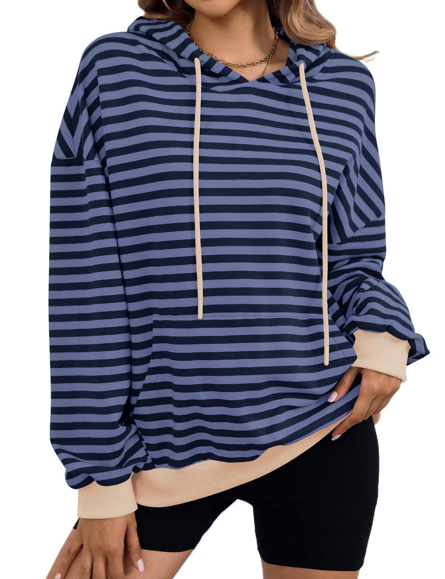 Women's striped hoodie with stylish kangaroo pocket, size S