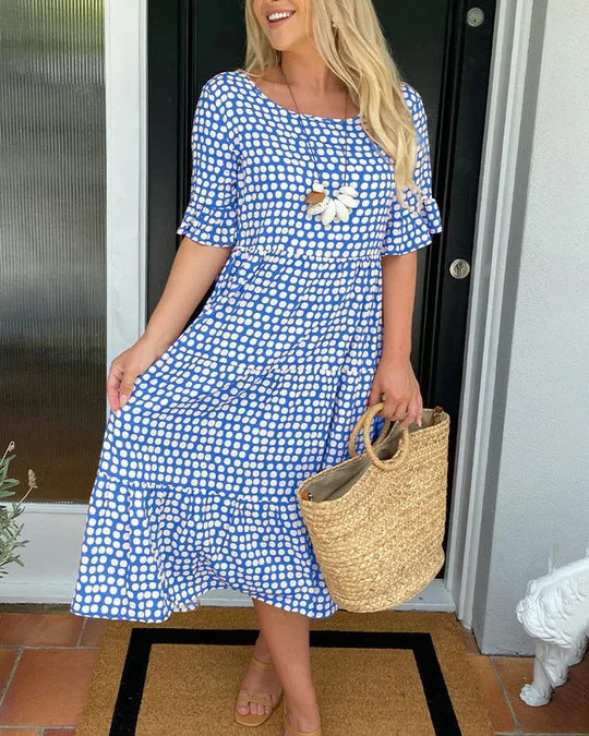 Valenzora | Sommerliches Rundhals-Kurzarmkleid mit Druck