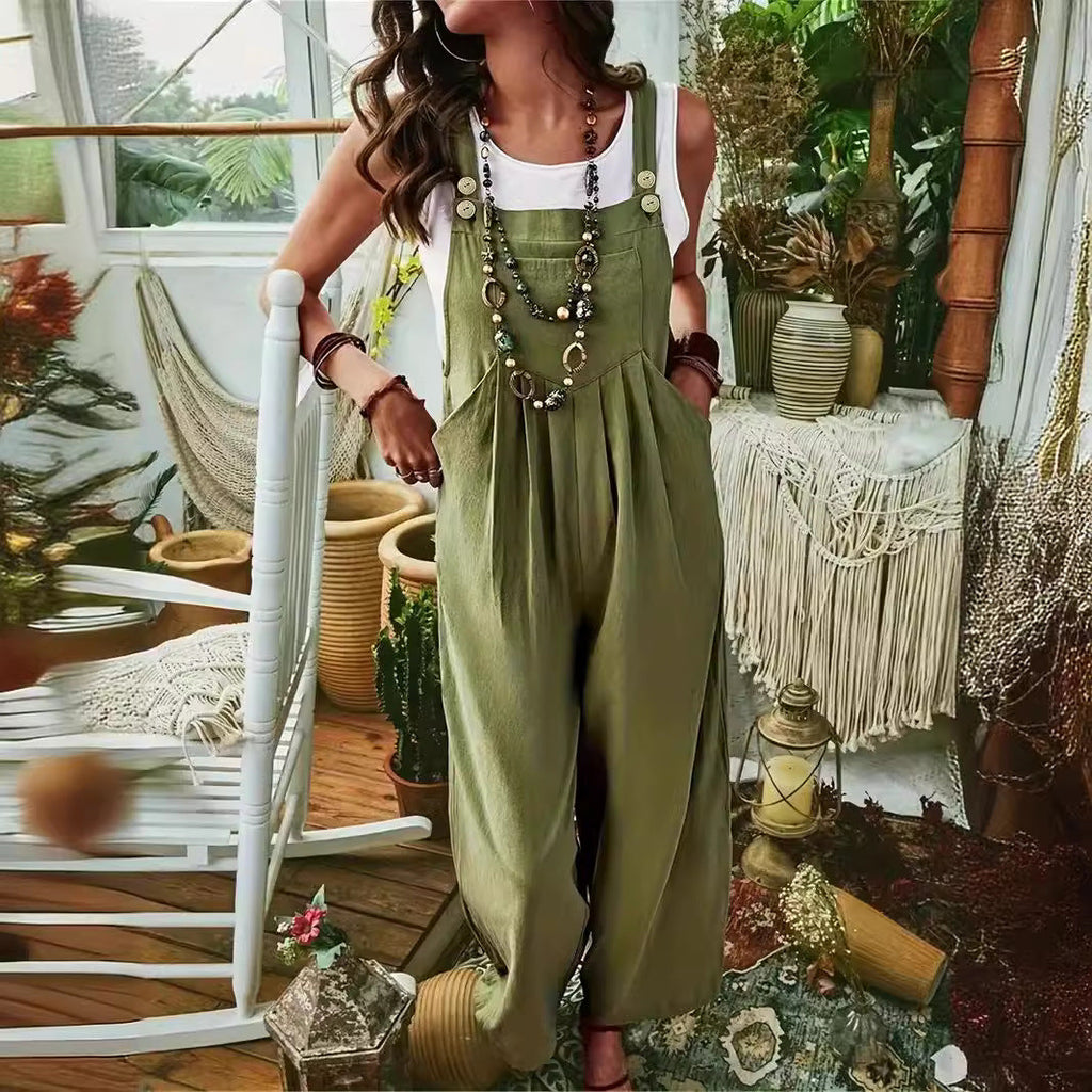 Valenzora | Hose mit weitem Bein, doppelten Knöpfen und Hosenträger-Overall