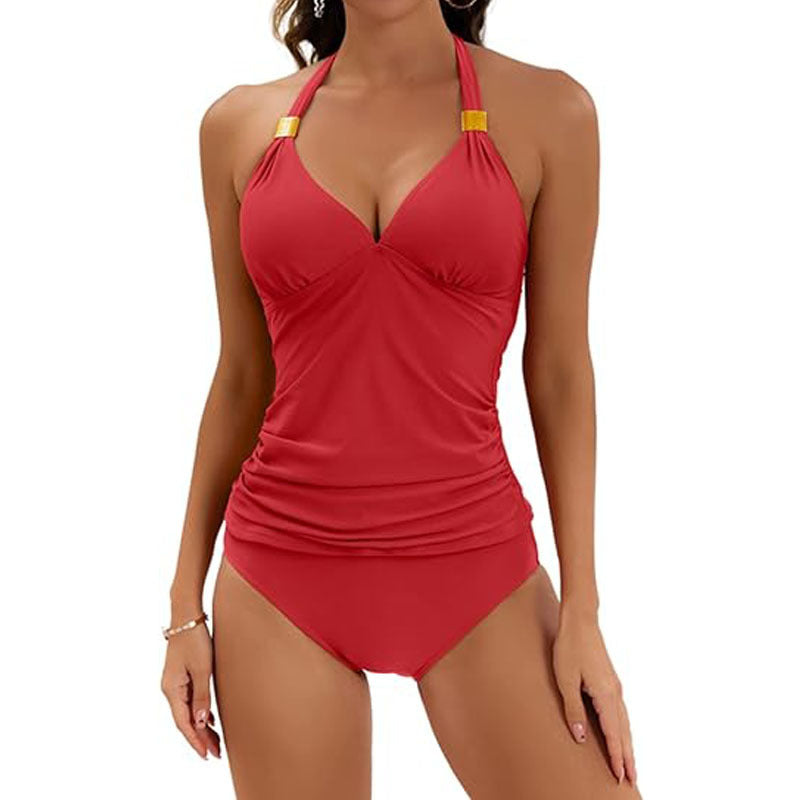 Damen-Tankini mit gerafftem Oberteil und hoher Taille, Größe