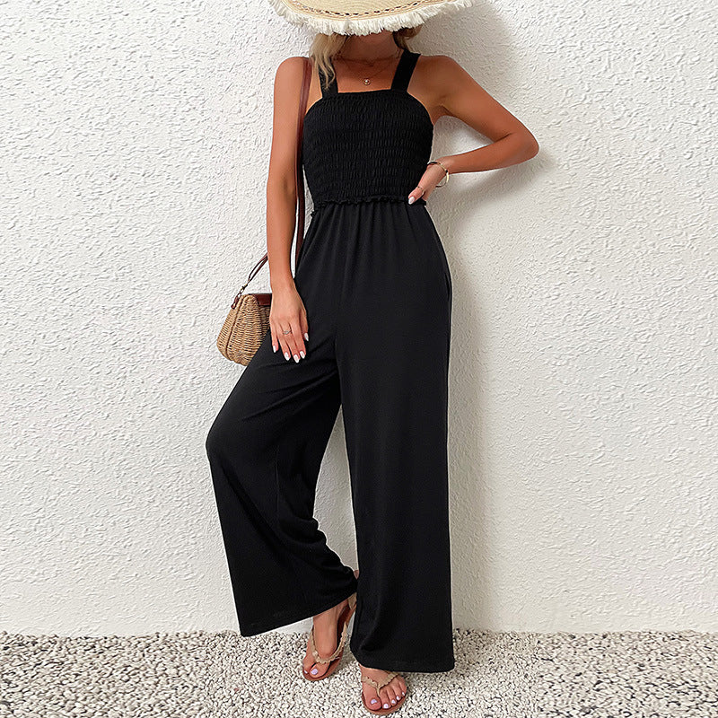 Women's suede jumpsuit with narrow elastic waistband and elegant straps, size [size missing]