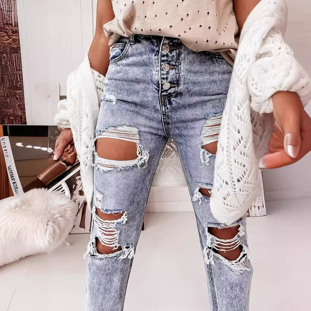 Damen Destroyed Boyfriend Jeans im lässigen Vintage-Stil mit hoher Taille, Größe [Größe fehlt]