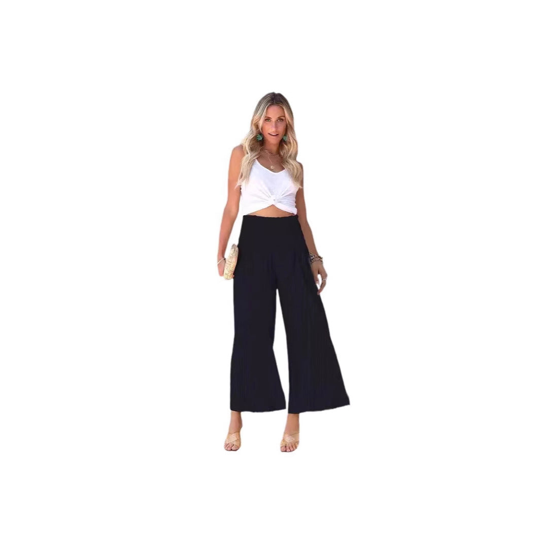 Damen Culotte-Hose mit weitem Bein, elastischem Bund und seitlichen Eingrifftaschen, Größe