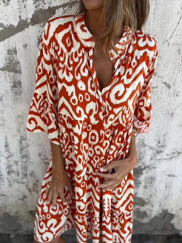 Women's casual beach dress with high side slits and fashionable print pattern, size S