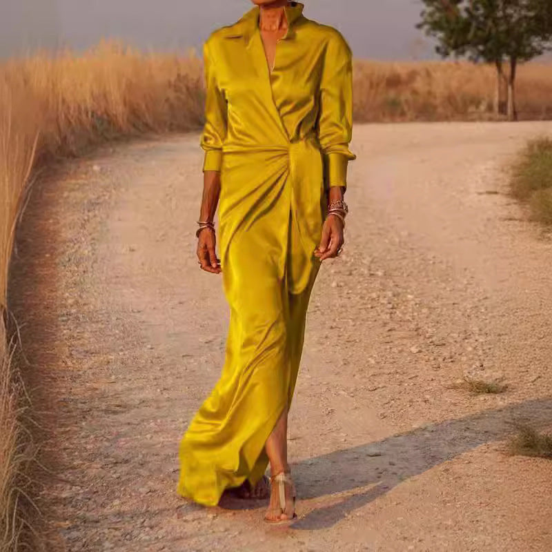 Valenzora | Schnürkleid mit hohem Bund, Schlitz und Bodenlänge