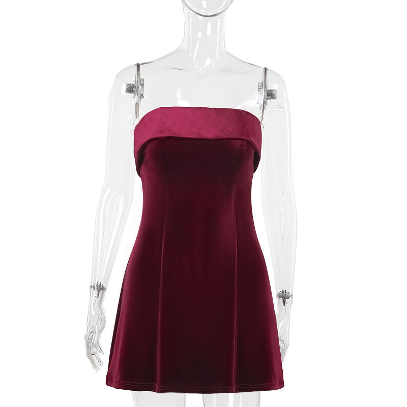 Women's bustier mini dress in soft velvet, size