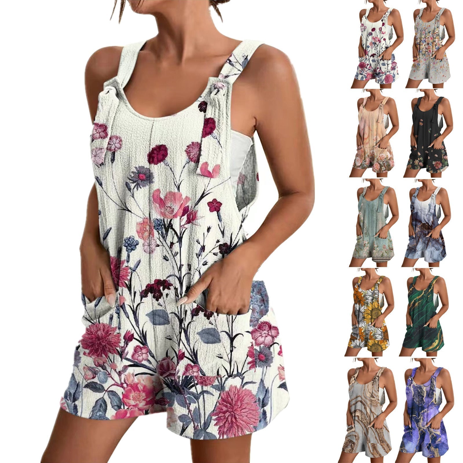 Luftiger Damen-Overall mit Blumenmuster und praktischen Taschen, Größe S