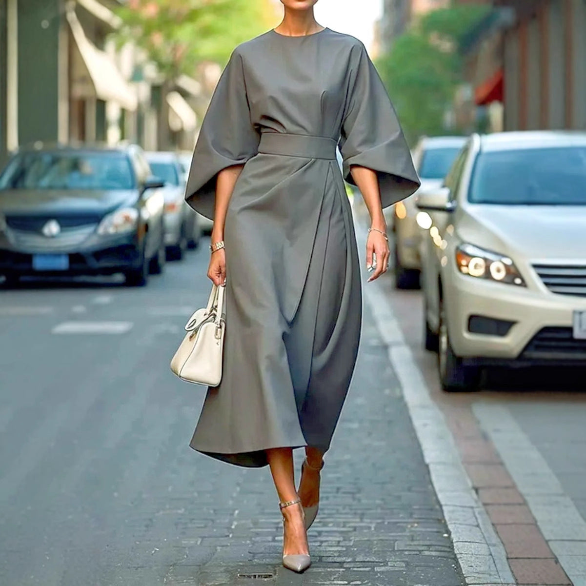 Elegantes Damen-Maxikleid mit Puffärmeln und tailliertem Schnitt, Größe [size missing]