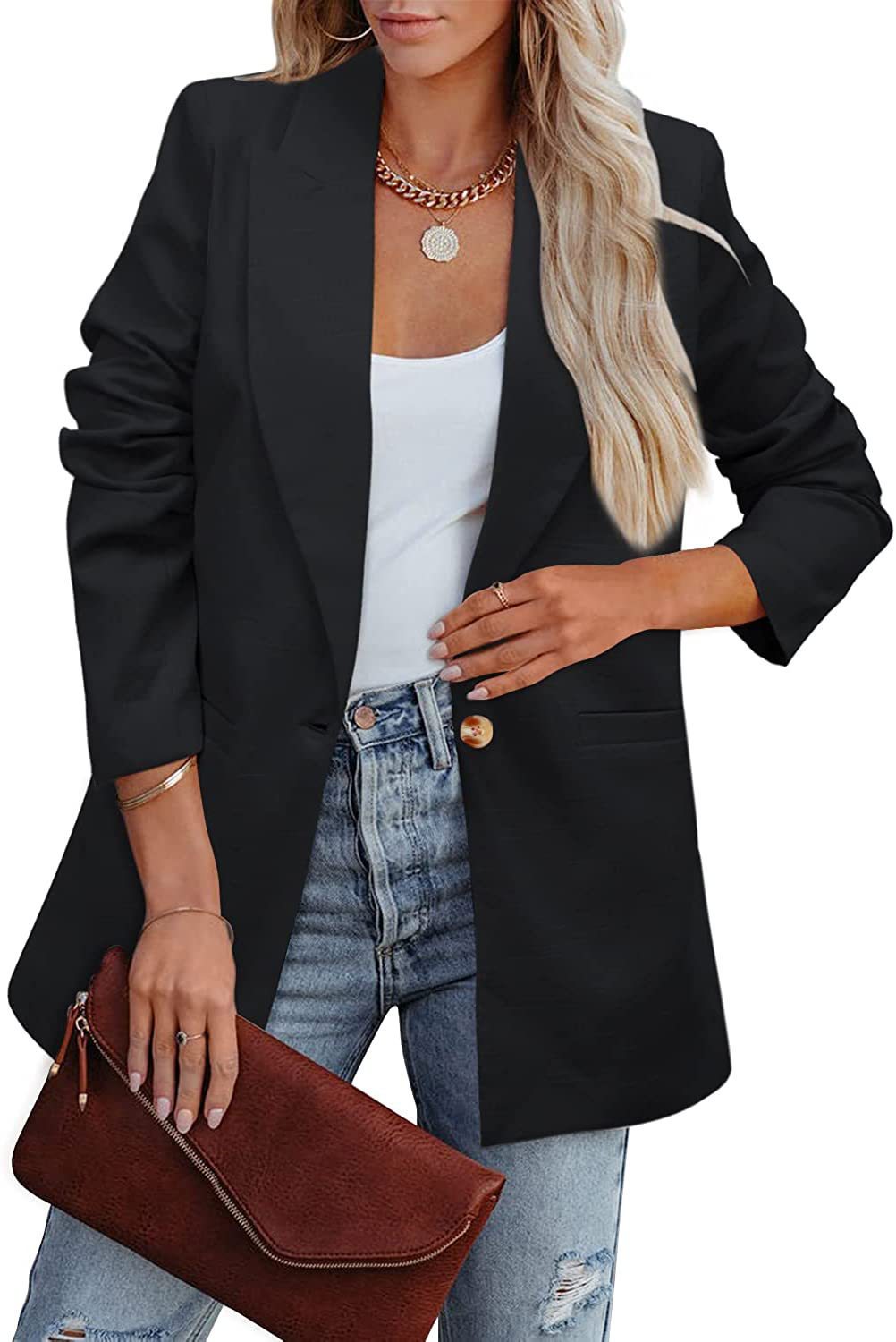 Valenzora | Double-breasted blazer with gathered sleeves and pockets