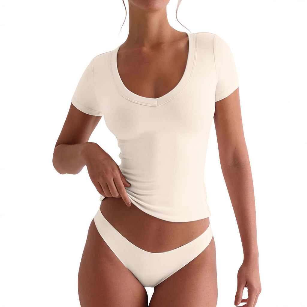 Tailliertes Damen-V-Neck-T-Shirt mit kurzen Ärmeln, Größe