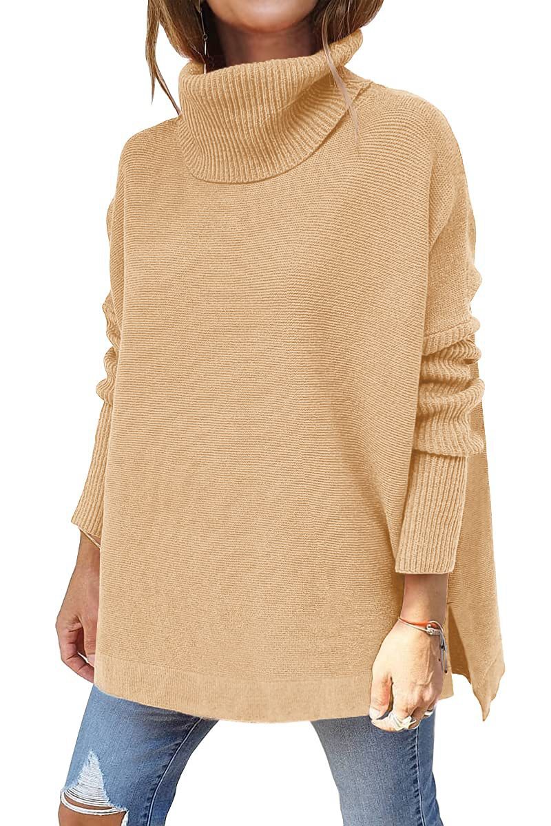 Women's oversized roll-neck sweater with a textured knit pattern and relaxed fit, size [size]