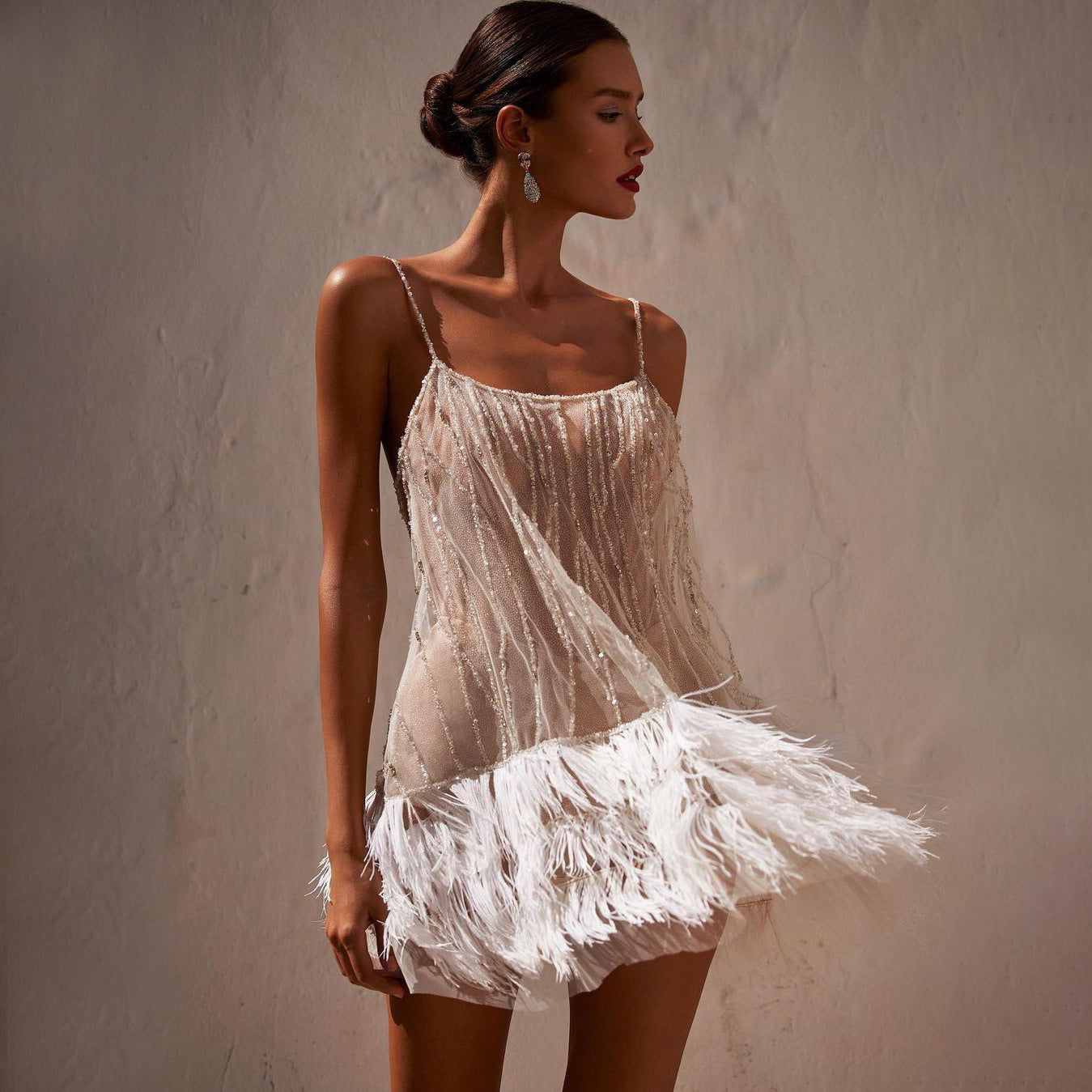 Valenzora | Feather Sequin Sleeveless Mini Dresses